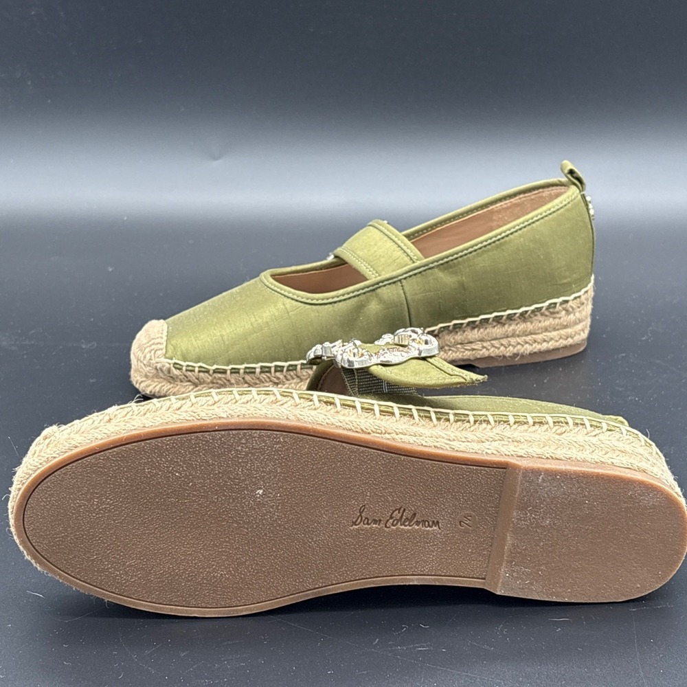 Sam Edelman Maddy Olive Green Linen Floral Buckle Mary Jane Espadrille Flat 7.5 - Picture 9 of 9